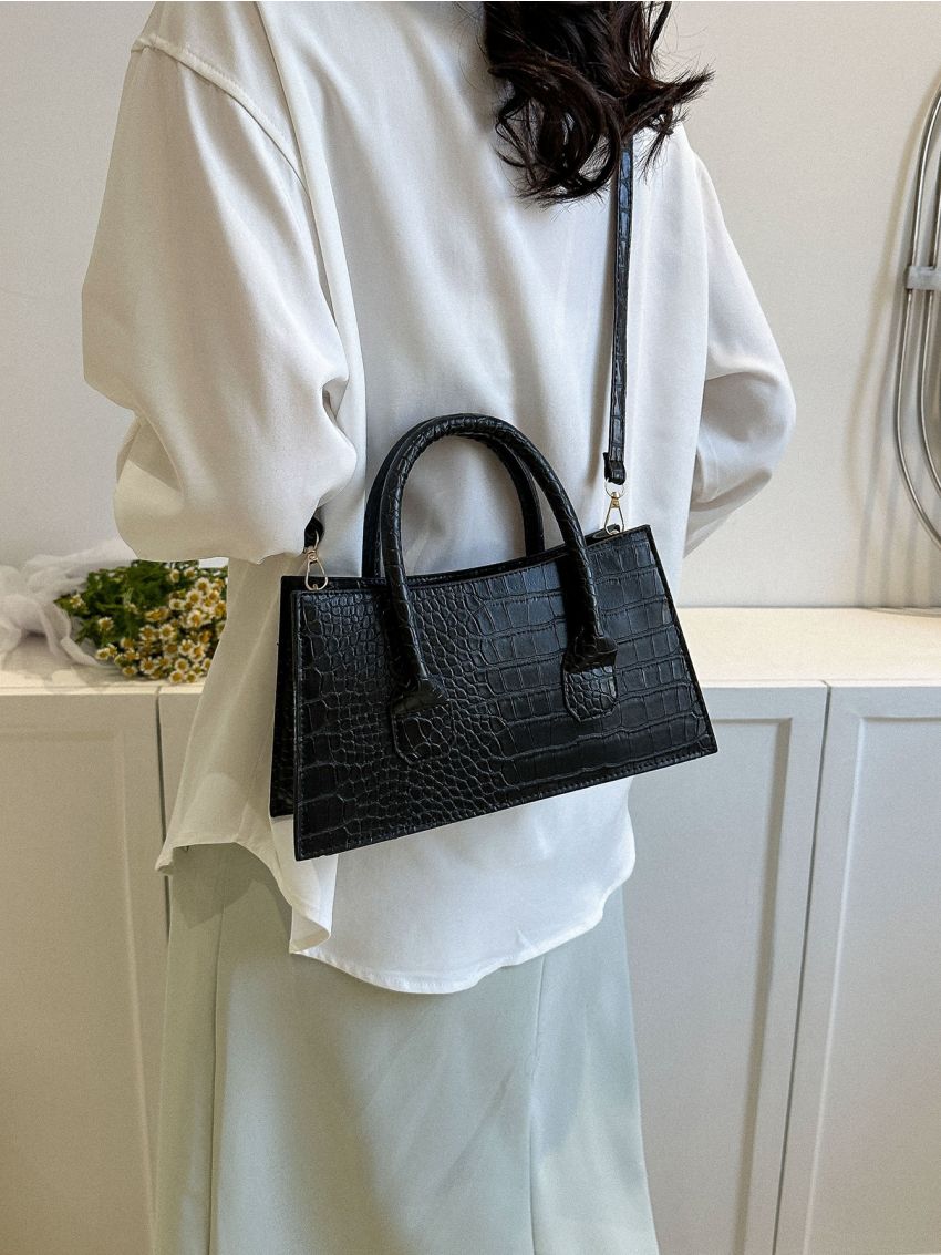 Crocodile Embossed Square Bag Medium Elegant