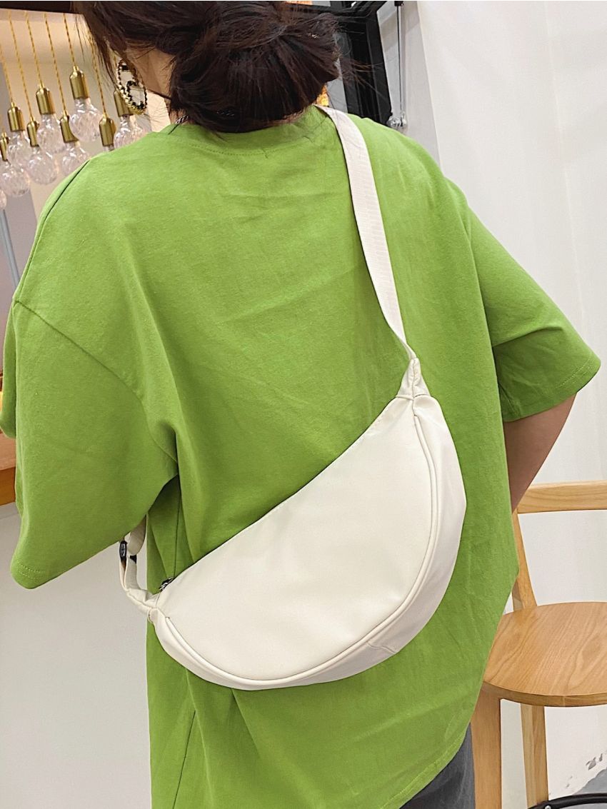 White Hobo Bag Polyester