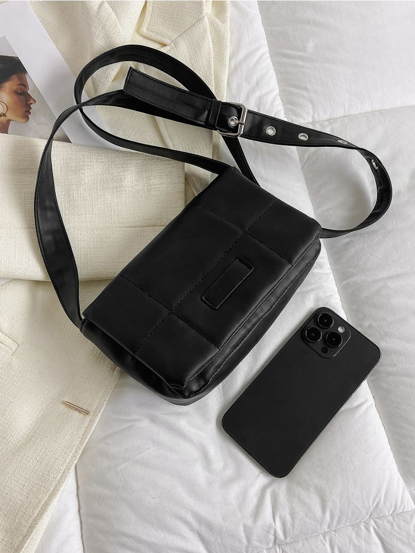 Quilted Square Bag Flap Black Small