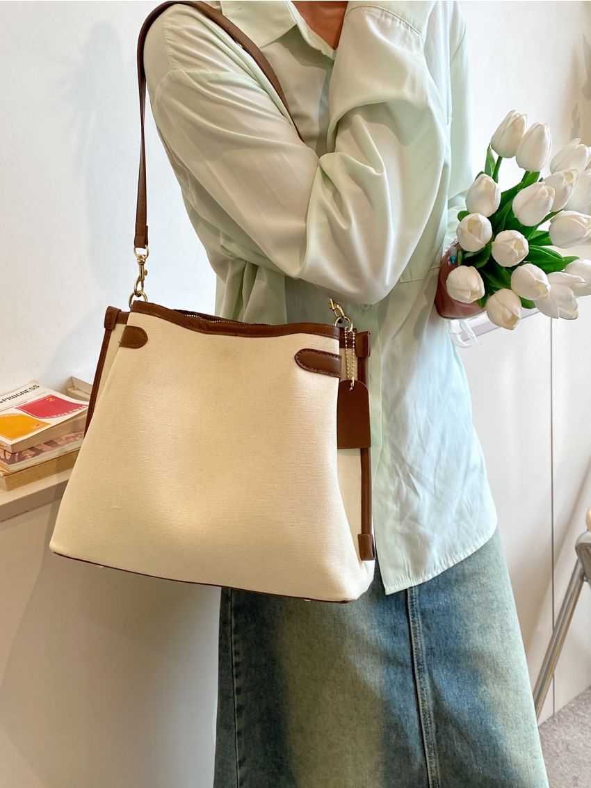 Contrast Binding Shoulder Bag Polyester