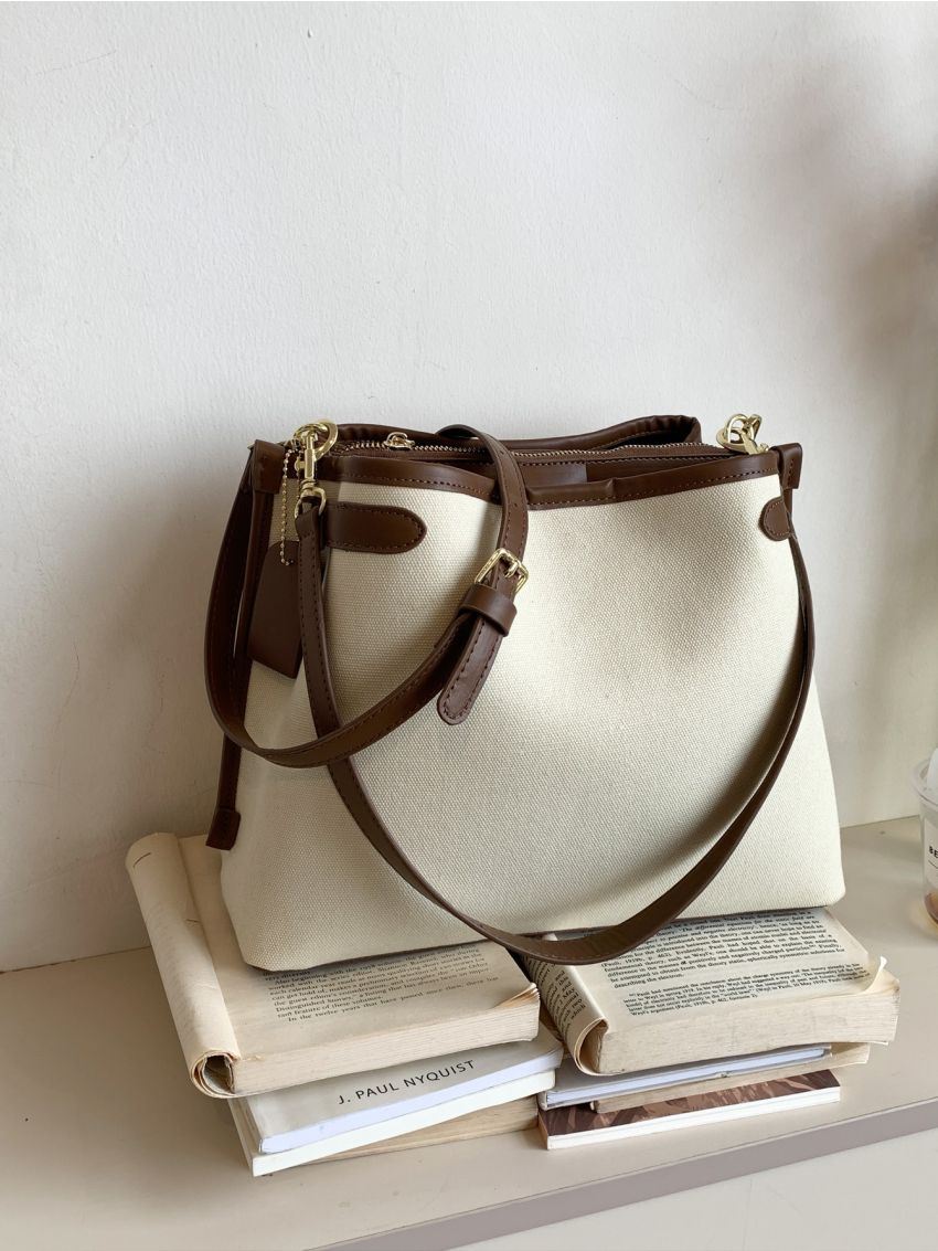 Contrast Binding Shoulder Bag Polyester