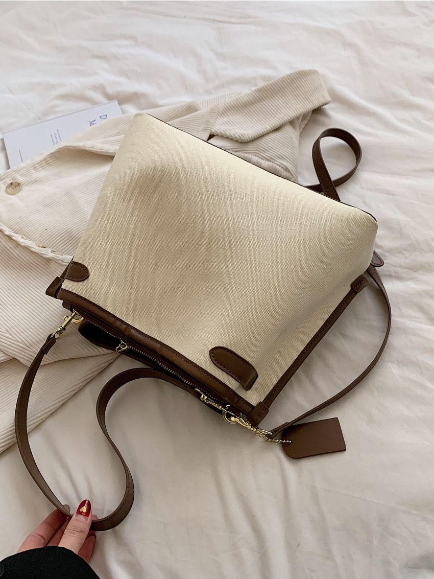 Contrast Binding Shoulder Bag Polyester
