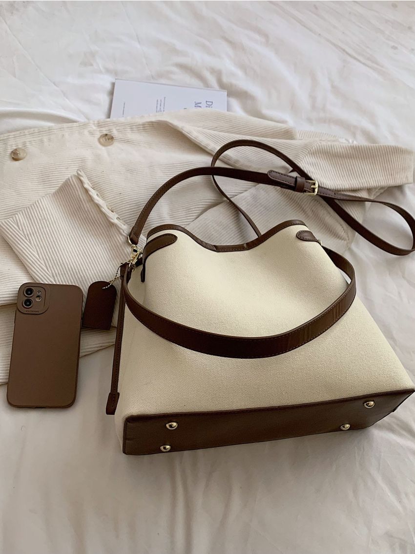 Contrast Binding Shoulder Bag Polyester