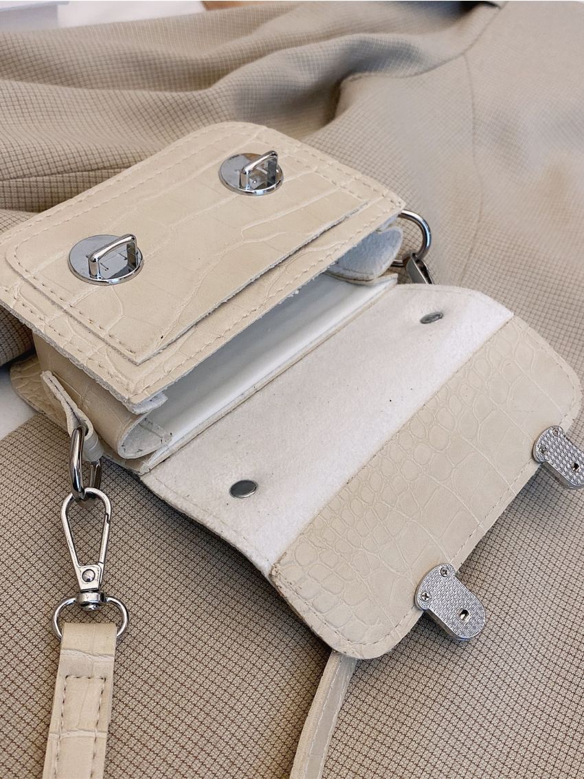 Mini Flap Square Bag Crocodile Embossed Letter Embossed Metal Decor