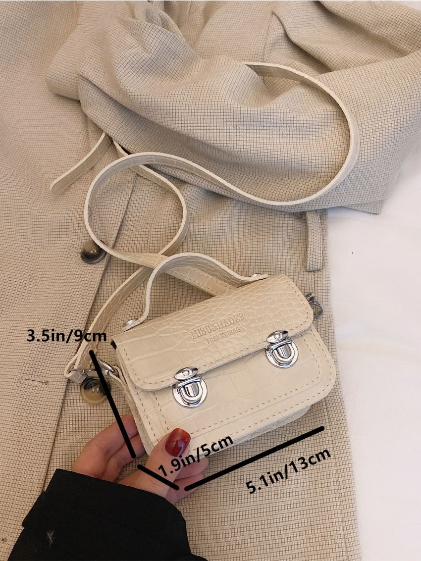 Mini Flap Square Bag Crocodile Embossed Letter Embossed Metal Decor