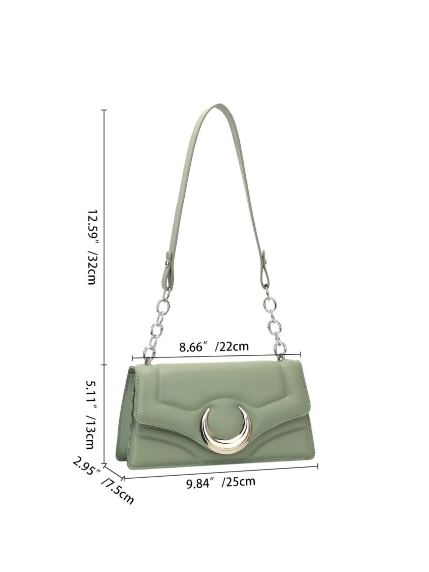 Metal Decor Square Bag Quilted Chain PU