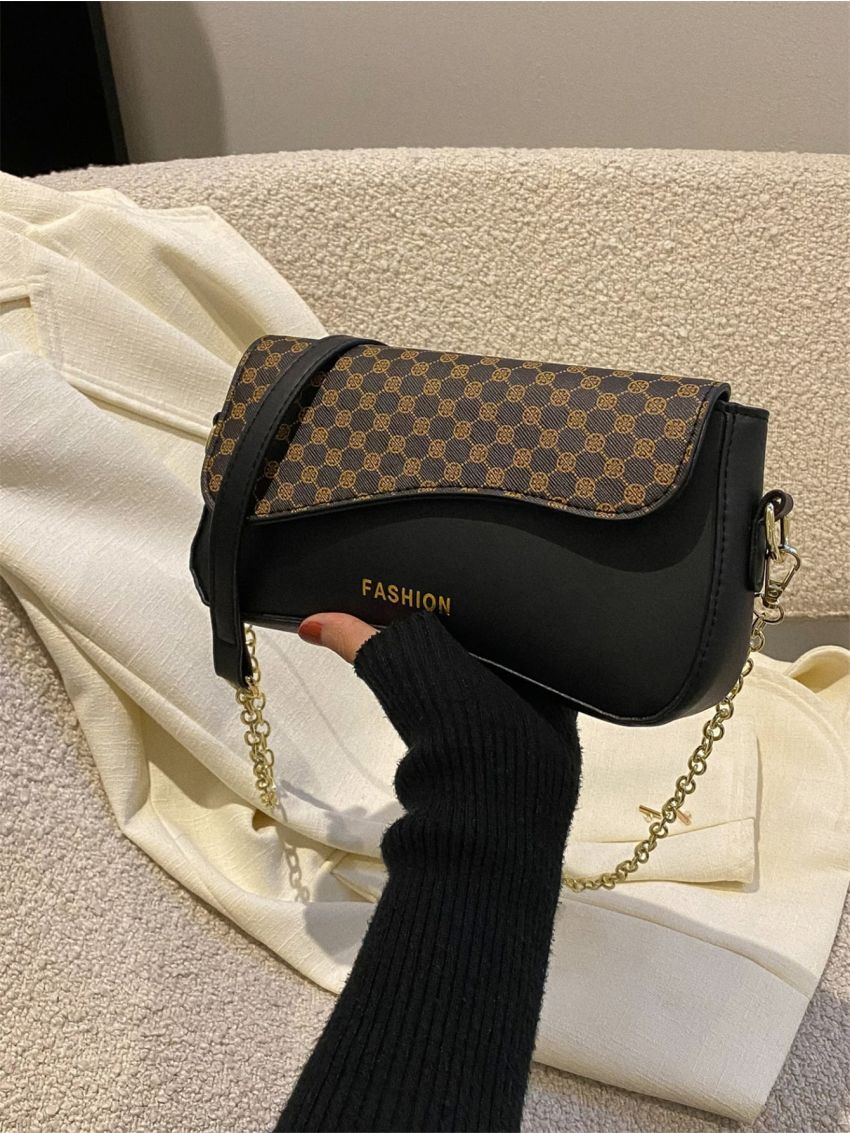 Geometric Pattern Flap Square Bag