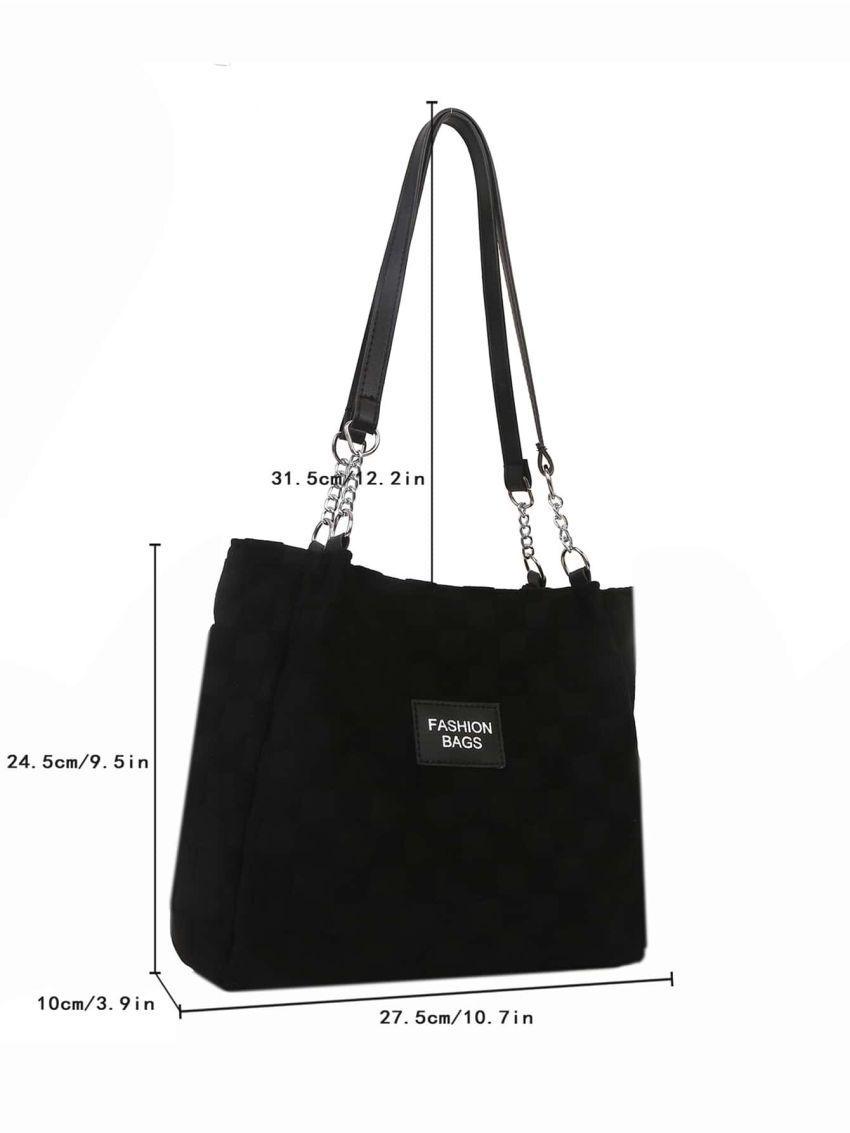 Letter Patch Decor Square Bag Geometric Embossed