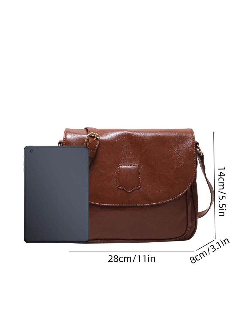 Brown Square Bag Vintage Flap Adjustable Strap PU