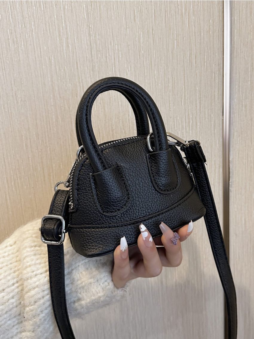 Mini Dome Bag Fashionable Litchi Embossed Double Handle PU