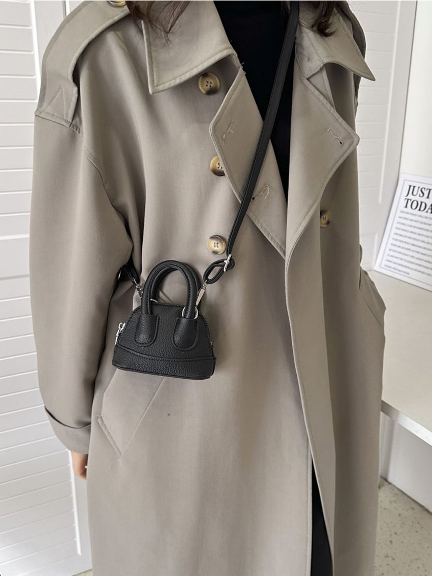 Mini Dome Bag Fashionable Litchi Embossed Double Handle PU