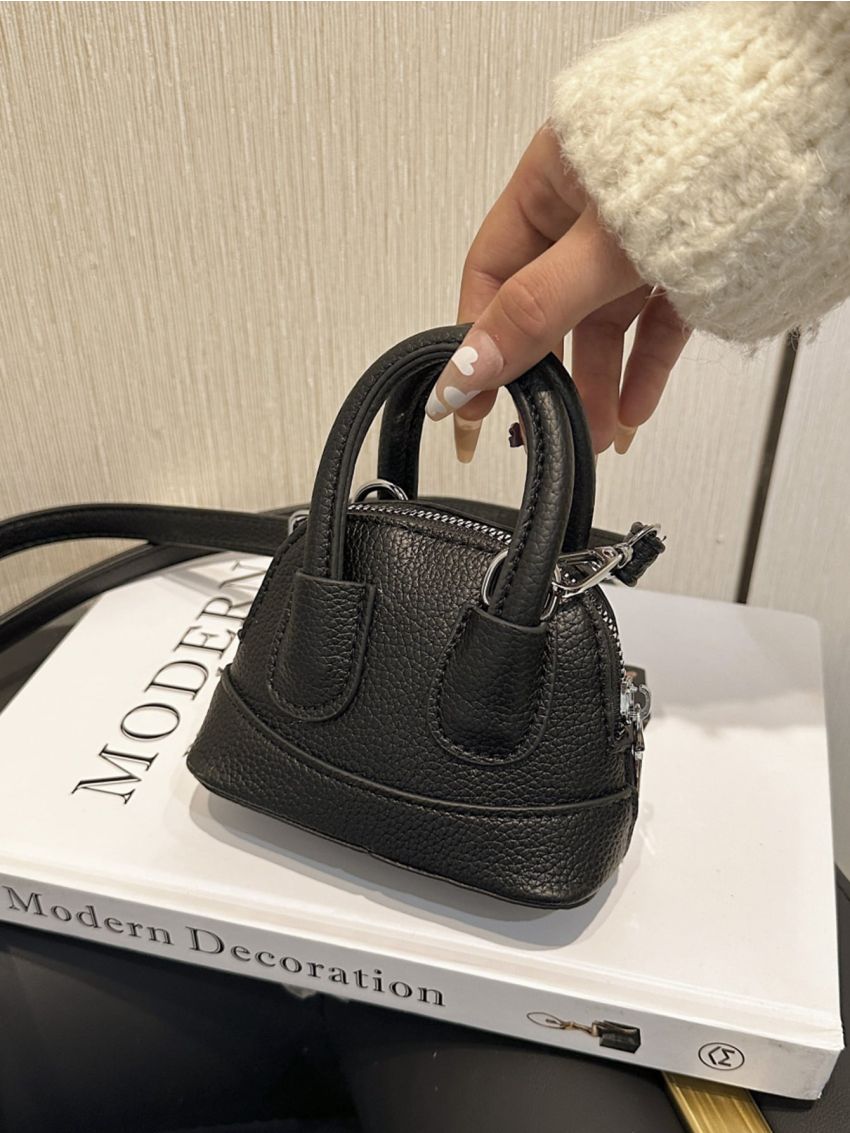 Mini Dome Bag Fashionable Litchi Embossed Double Handle PU