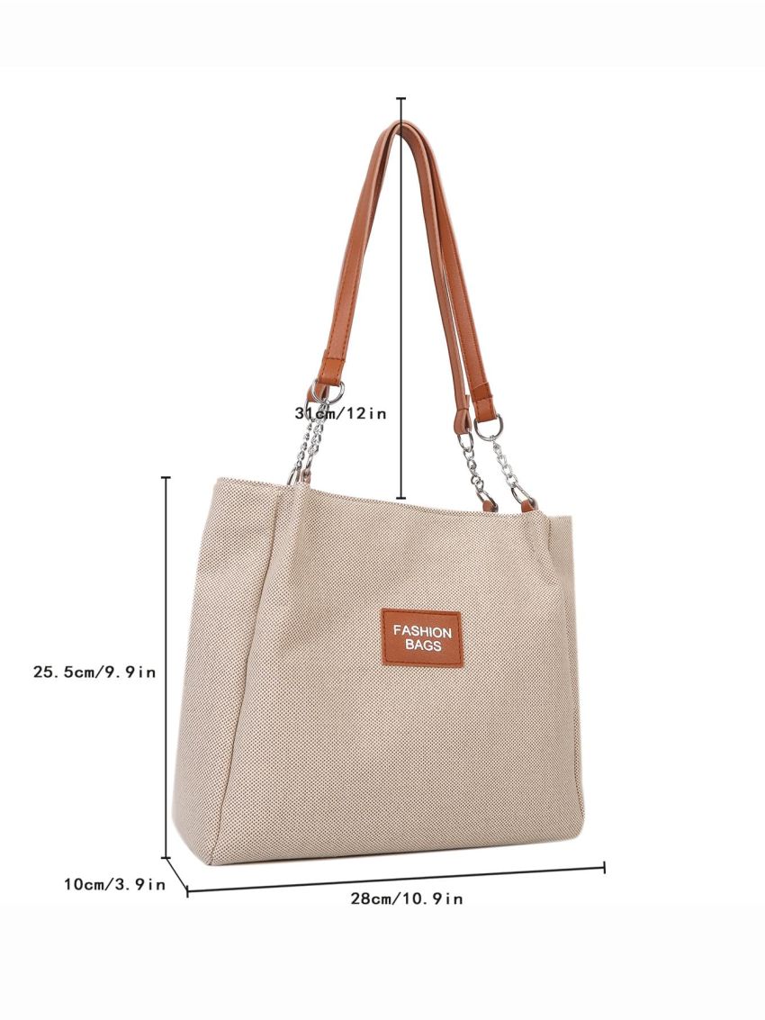 Small Shoulder Tote Bag Fashionable Letter Patch Decor Polyester