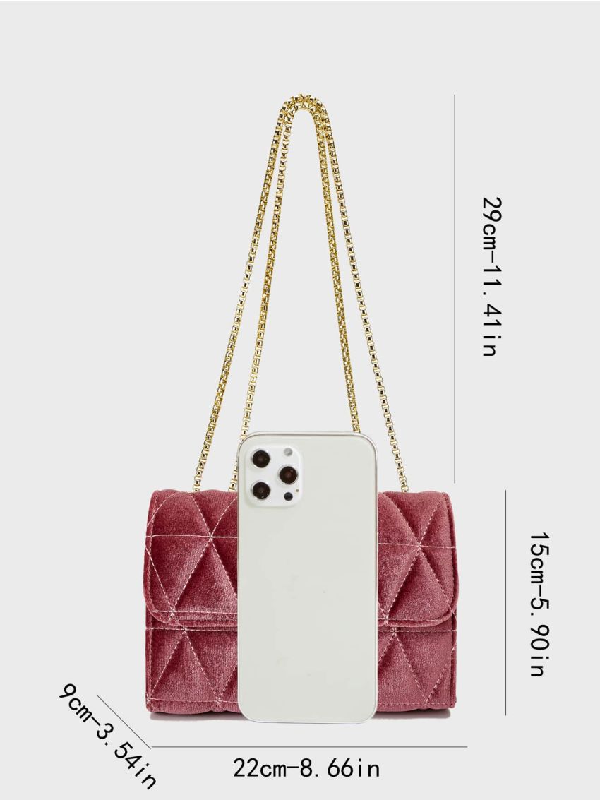 Red Square Bag Fashionable Push Lock Quilted Flap Chain Polyester