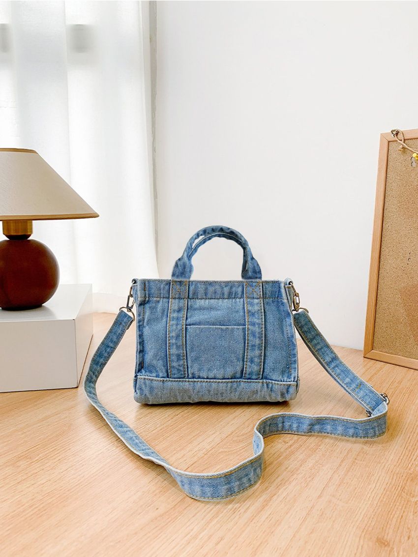 Double Handle Denim Square Bag