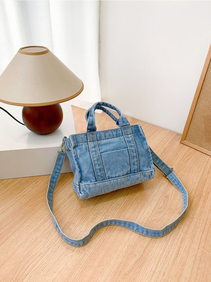 Double Handle Denim Square Bag