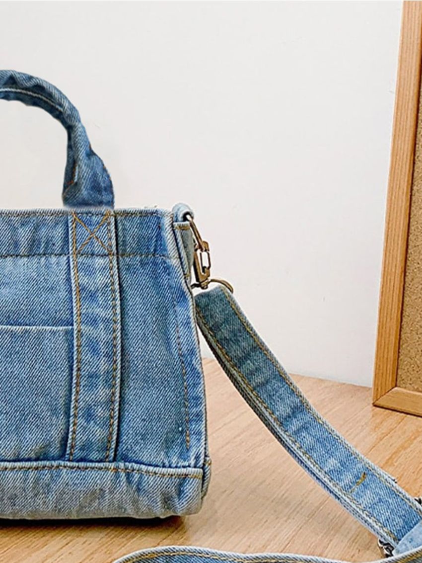 Double Handle Denim Square Bag
