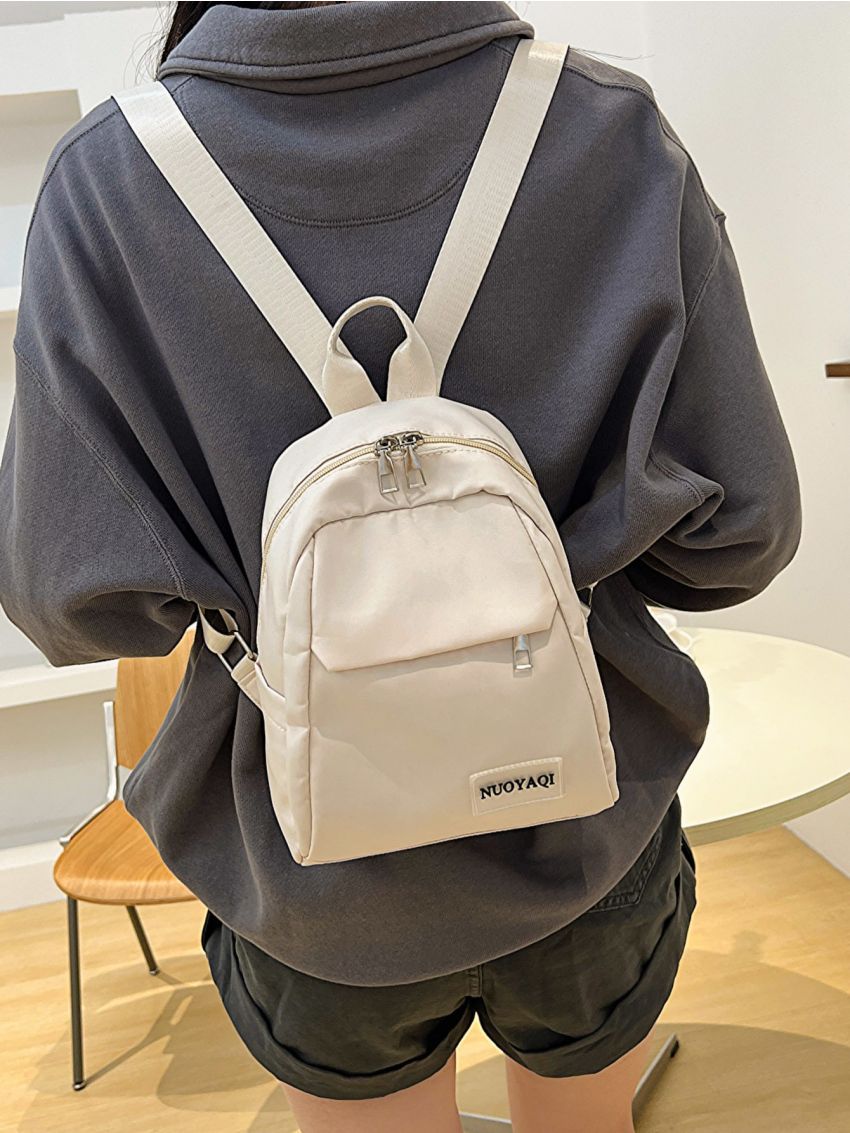 Mini Fashion Backpack Letter Patch Decor