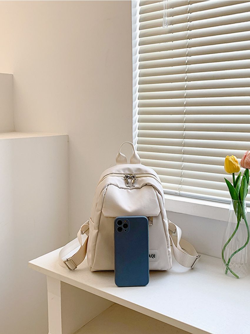 Mini Fashion Backpack Letter Patch Decor