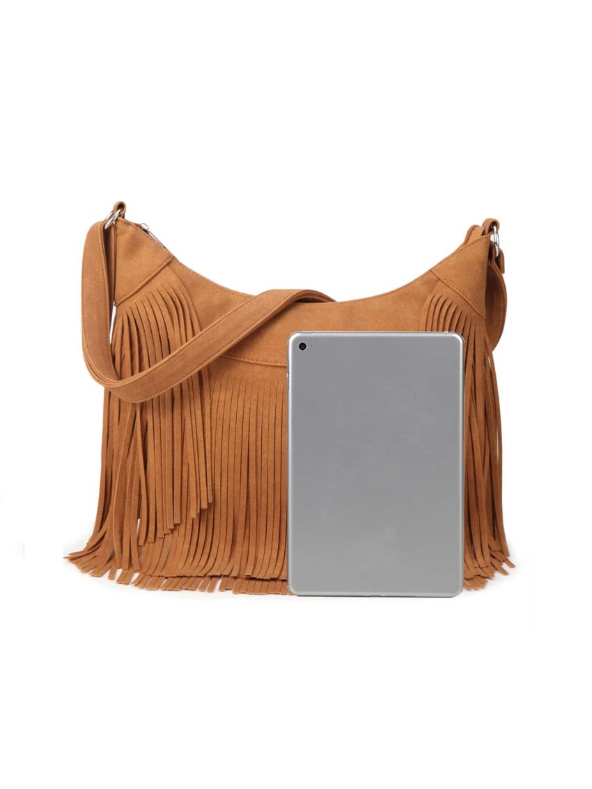 Medium Hobo Bag Fringe Decor Adjustable Strap, Mothers Day Gift For Mom