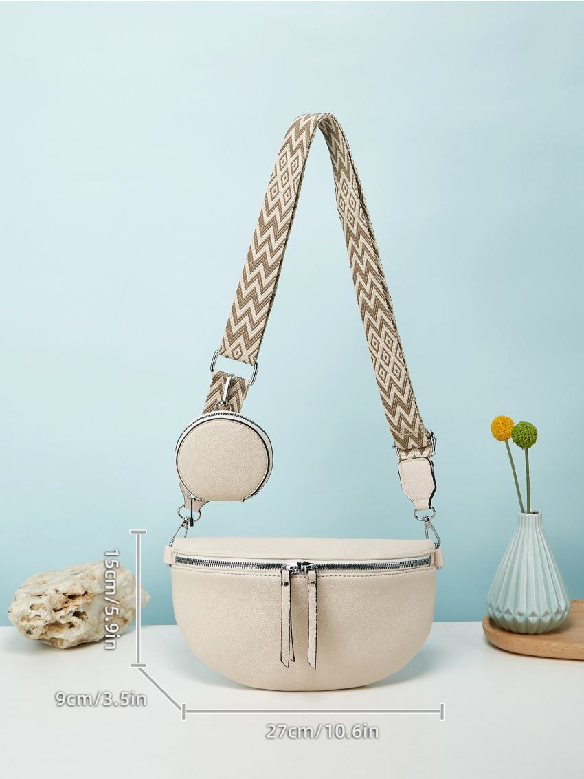 Litchi Embossed Fanny Pack With Coin Purse Chevron Strap Fashionable PU, Mothers Day Gift For Mom