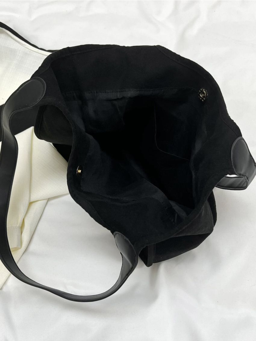 Large Capacity Tote Bag Minimalist Black PU