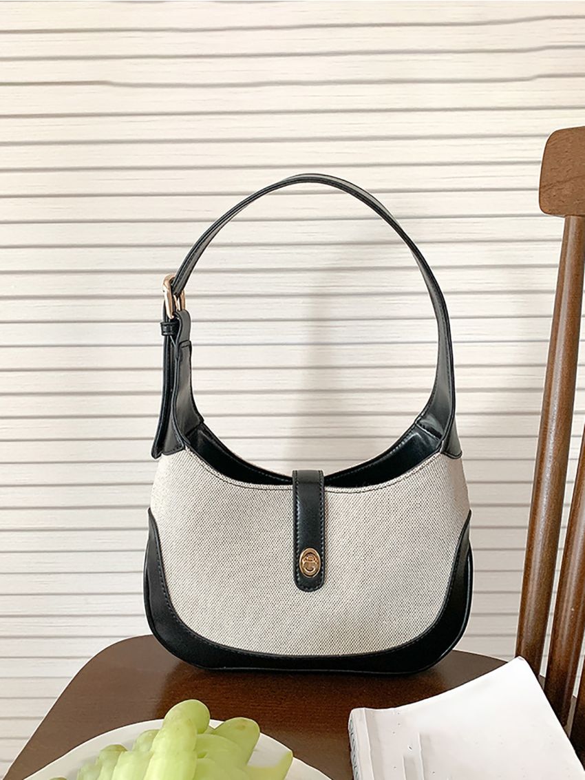 Small Hobo Bag Fashionable Two Tone Twist Lock PU