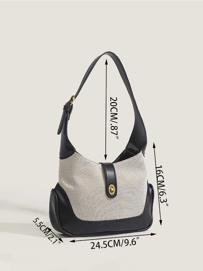 Small Hobo Bag Fashionable Two Tone Twist Lock PU