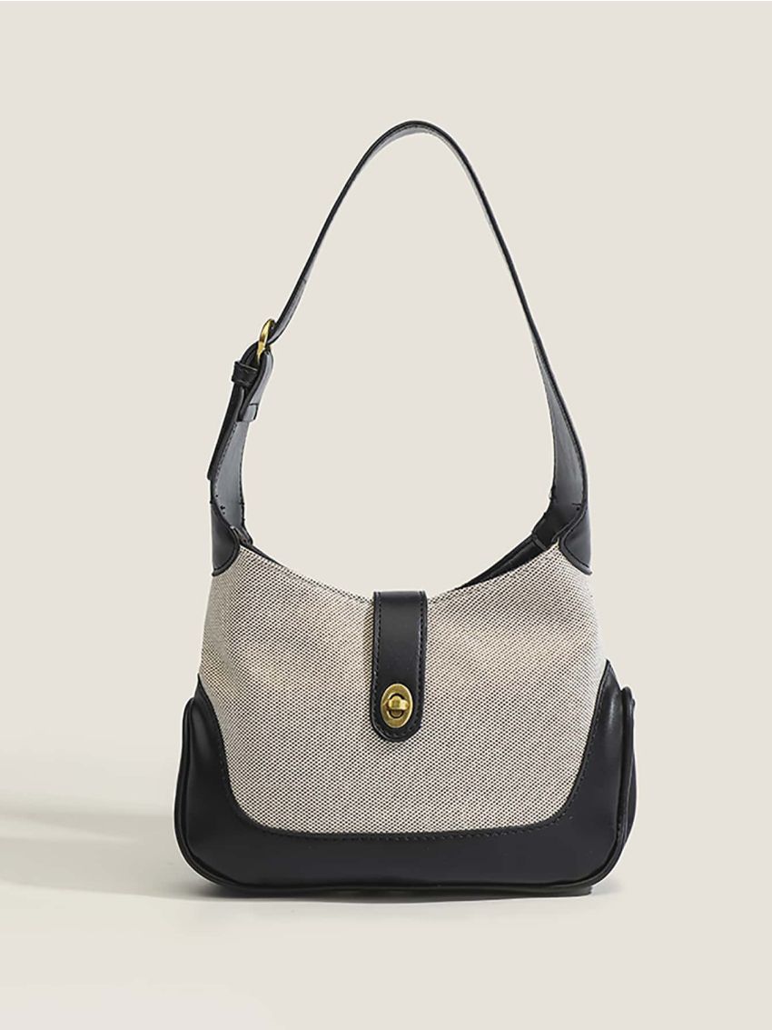 Small Hobo Bag Fashionable Two Tone Twist Lock PU