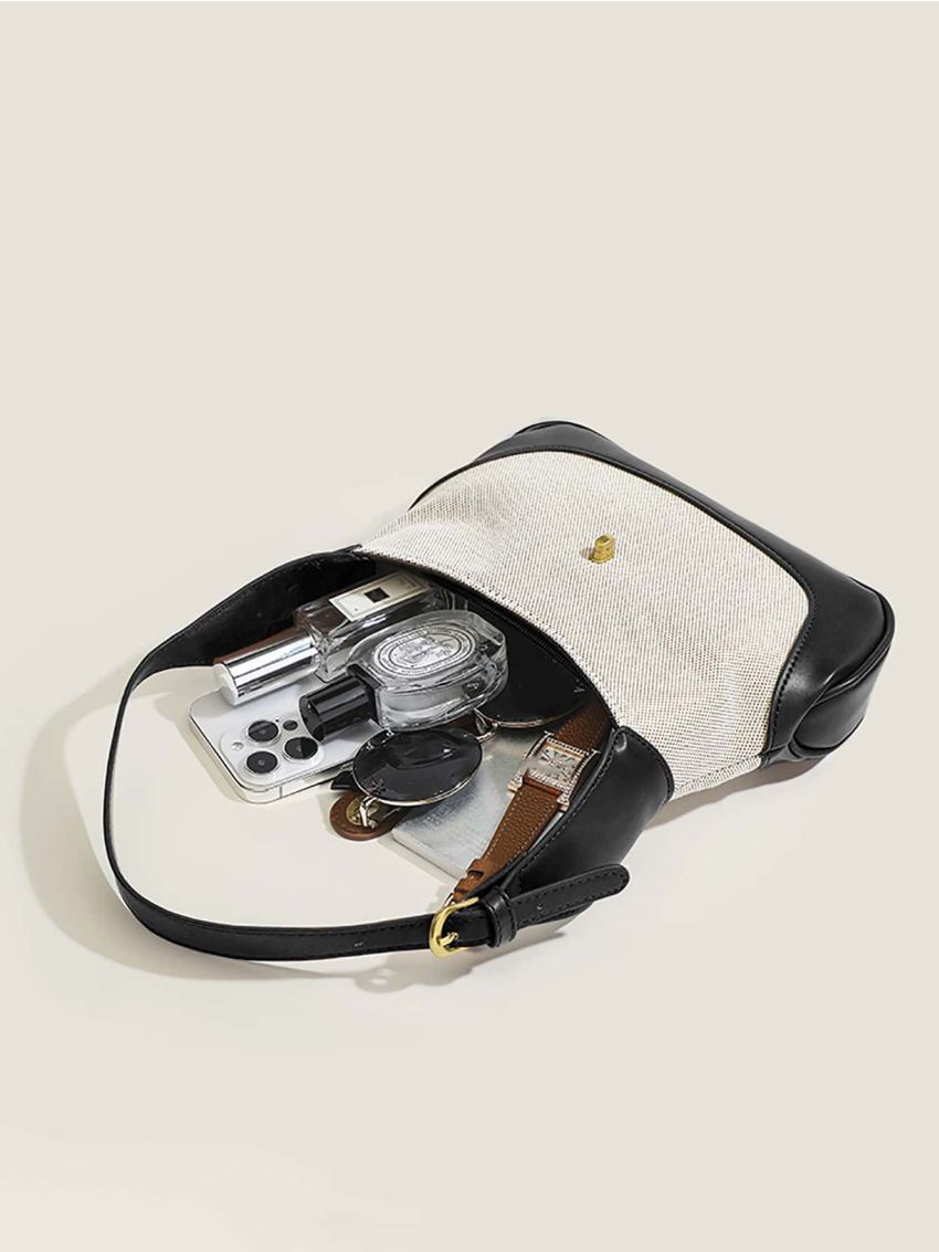 Small Hobo Bag Fashionable Two Tone Twist Lock PU