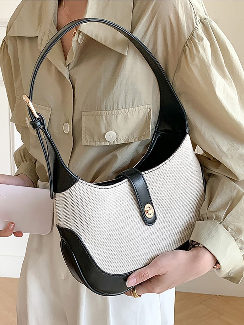 Small Hobo Bag Fashionable Two Tone Twist Lock PU