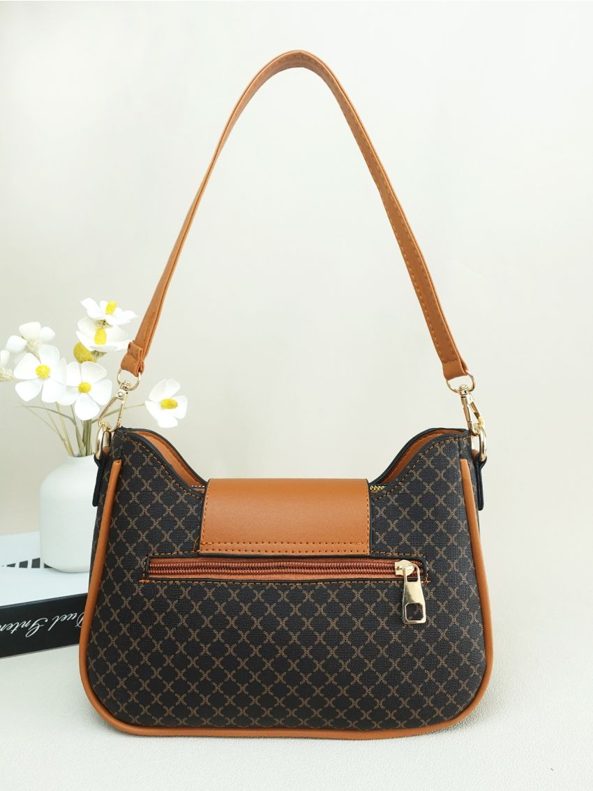 Plaid Pattern Hobo Bag Fashionable Button Detail Flap PU