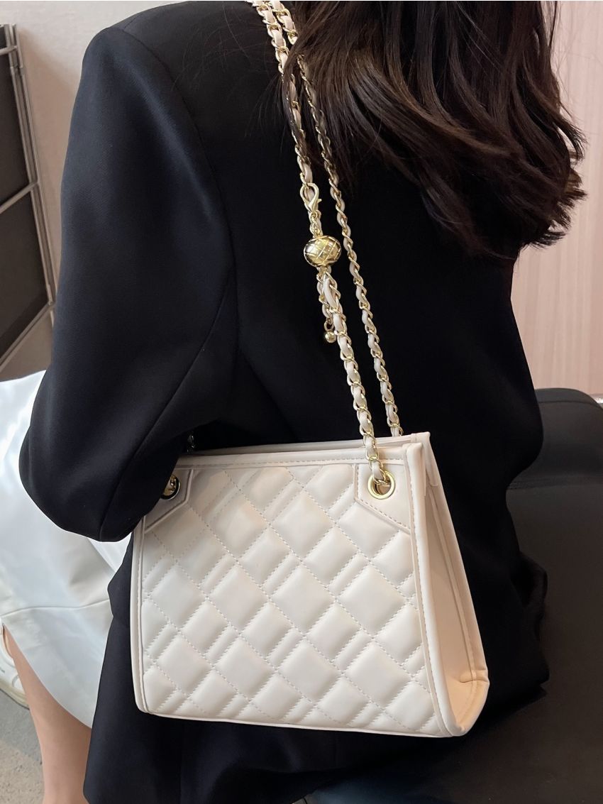 PU Square Bag Quilted Detail With Chain
