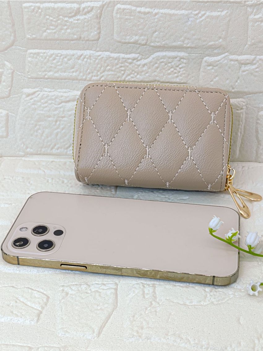 Stitch Detail Multiple Card Slots With Zipper