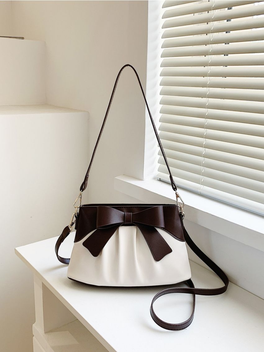 Small Bucket Bag Bow & Ruched Detail