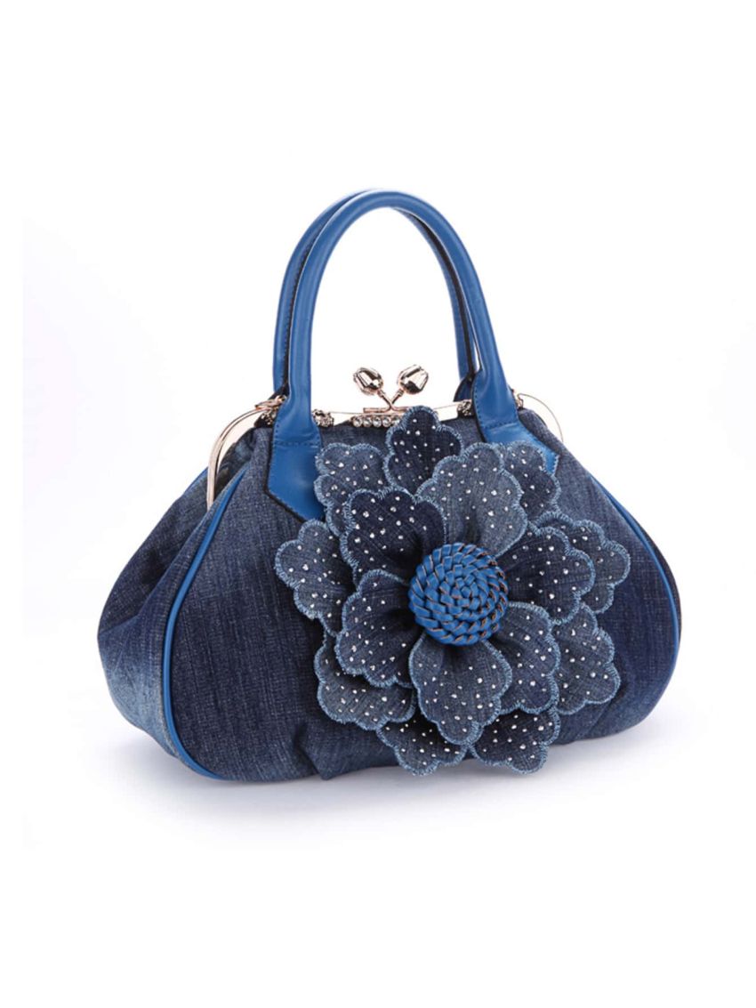 Women Vintage Roses Flowers Shoulder Bag Handbag Girl Denim Messenger Bags