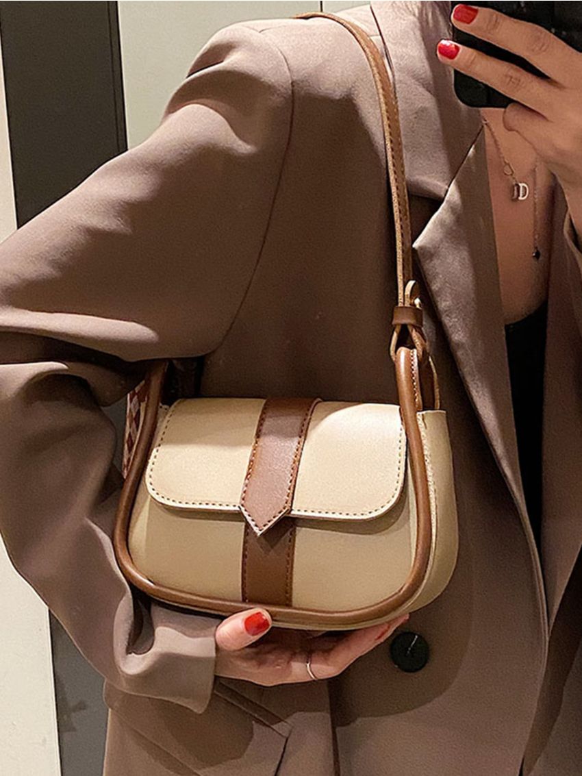 Mini Saddle Bag Colorblock With Twilly Scarf Decor