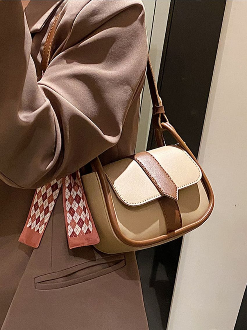 Mini Saddle Bag Colorblock With Twilly Scarf Decor