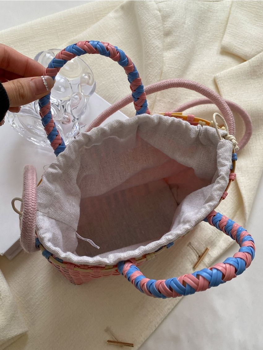 Small Bucket Bag Double Handle Colorblock For Summer, Clear Bag