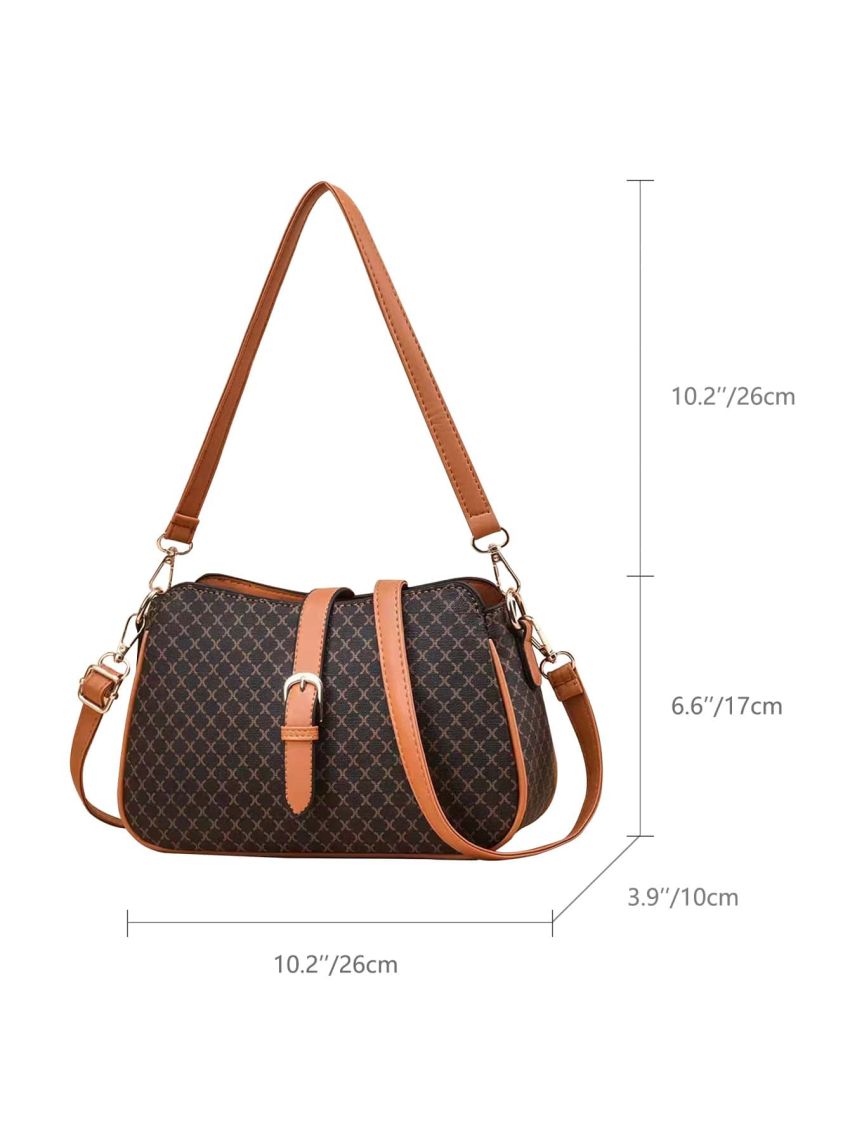 Medium Hobo Bag Geometric Pattern Buckle Decor