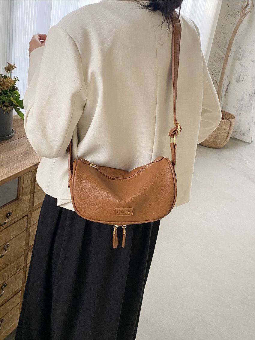 Medium Hobo Bag Letter Patch Decor