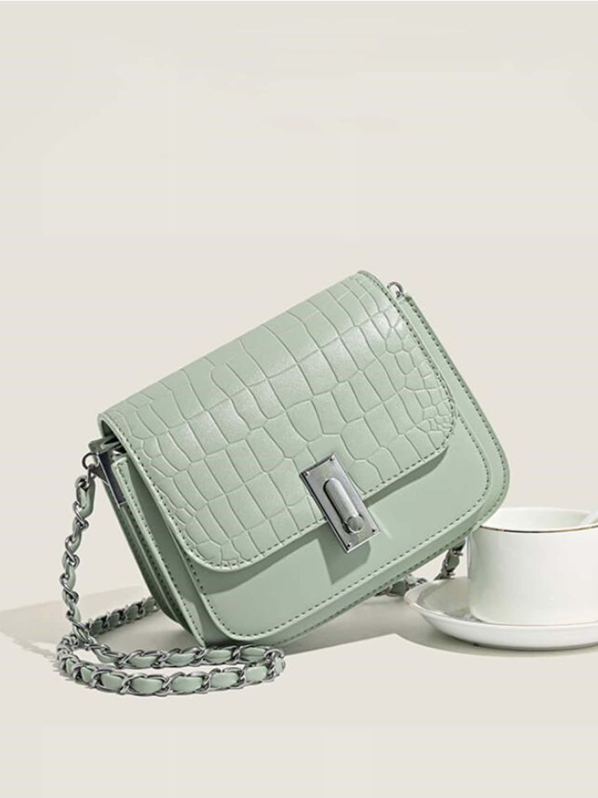 Mini Crocodile Embossed Metal Decor Chain Flap Square Bag