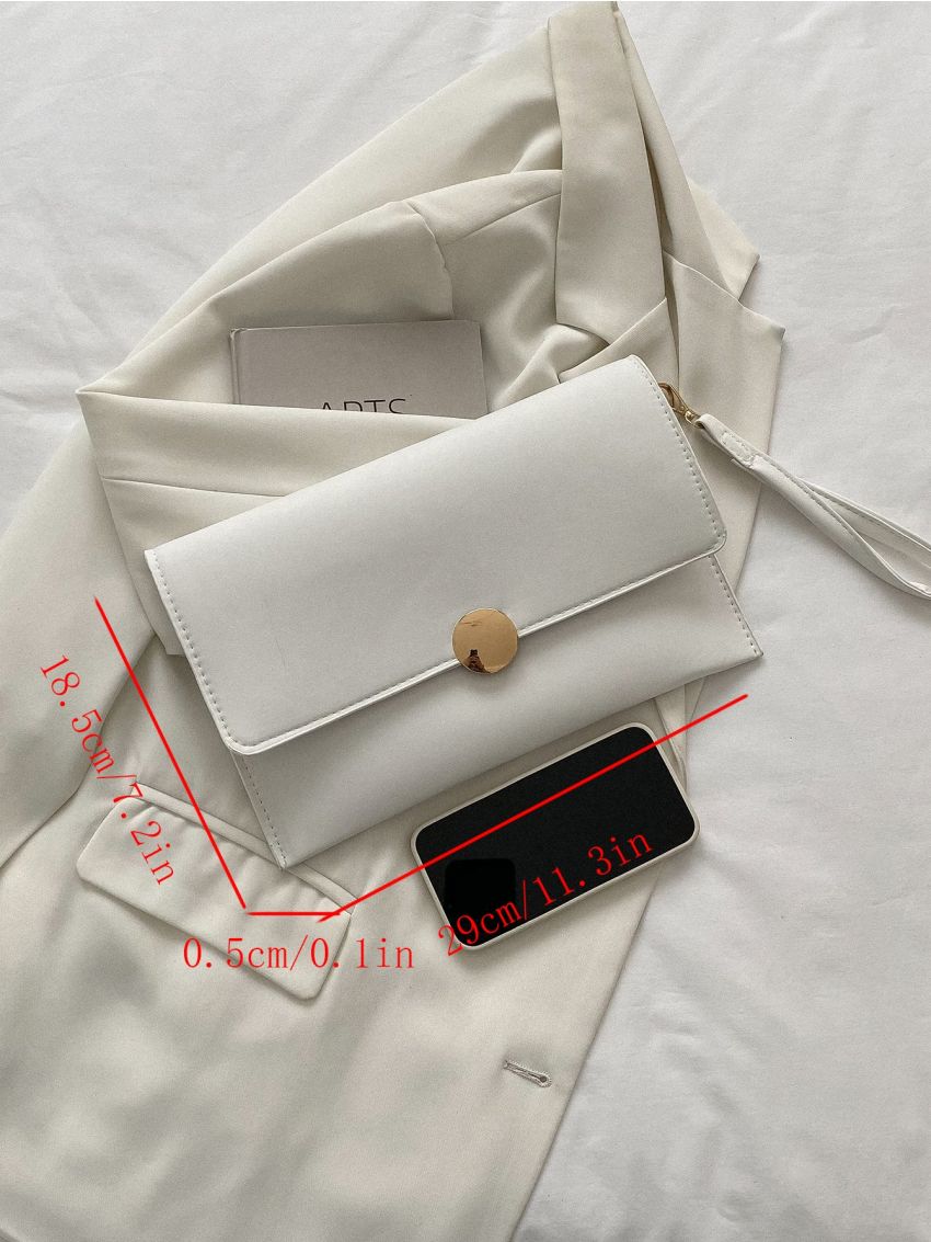 Mini Envelope Bag Black Snap Button Flap PU