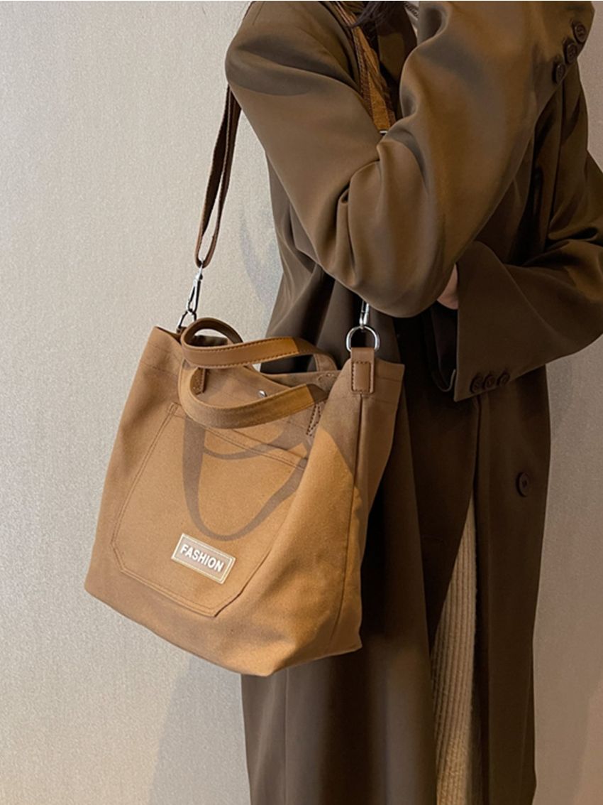 Medium Hobo Bag Letter Patch Decor Double Handle