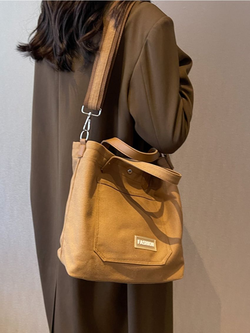 Medium Hobo Bag Letter Patch Decor Double Handle