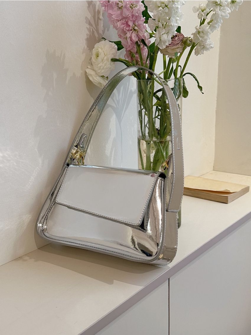 Minimalist Baguette Bag Flap Metallic Funky