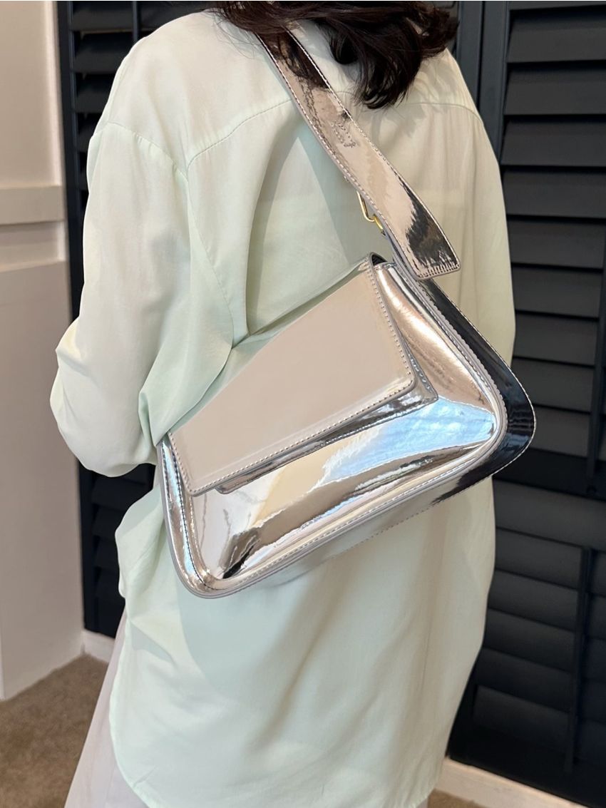 Minimalist Baguette Bag Flap Metallic Funky