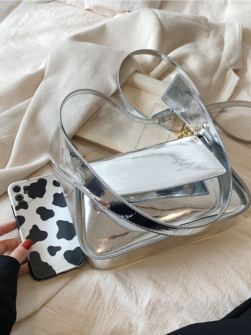 Minimalist Baguette Bag Flap Metallic Funky