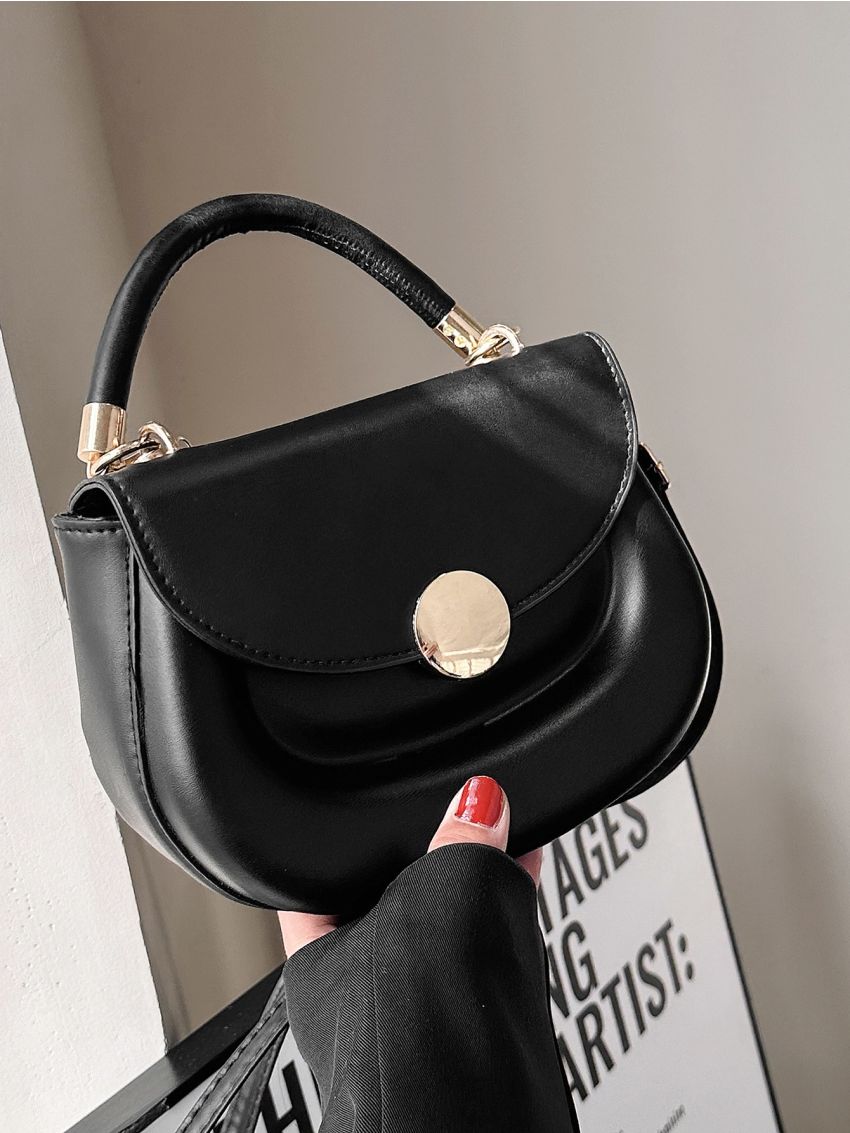 Minimalist Saddle Bag Metal Decor Small Black