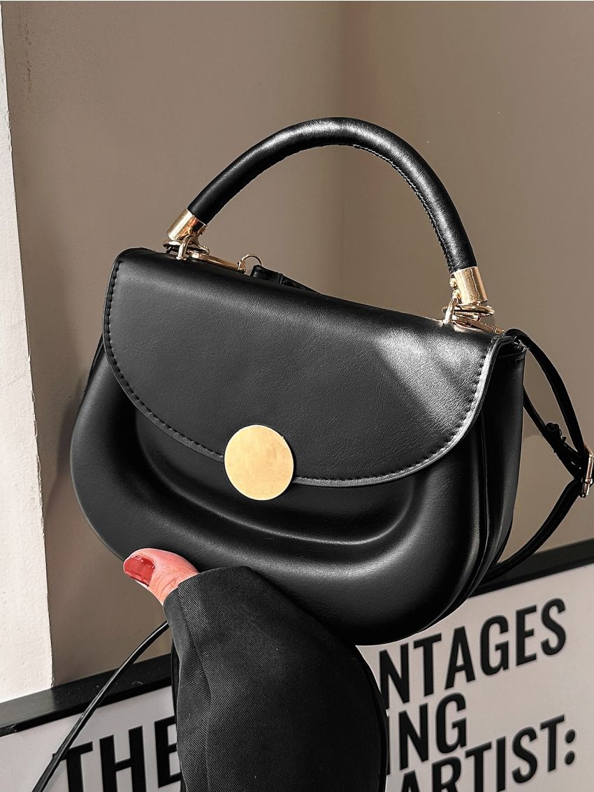 Minimalist Saddle Bag Metal Decor Small Black
